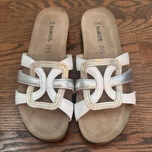 Naot Liv Banded Slip On Sandals - White Metallic Size 8 (39)